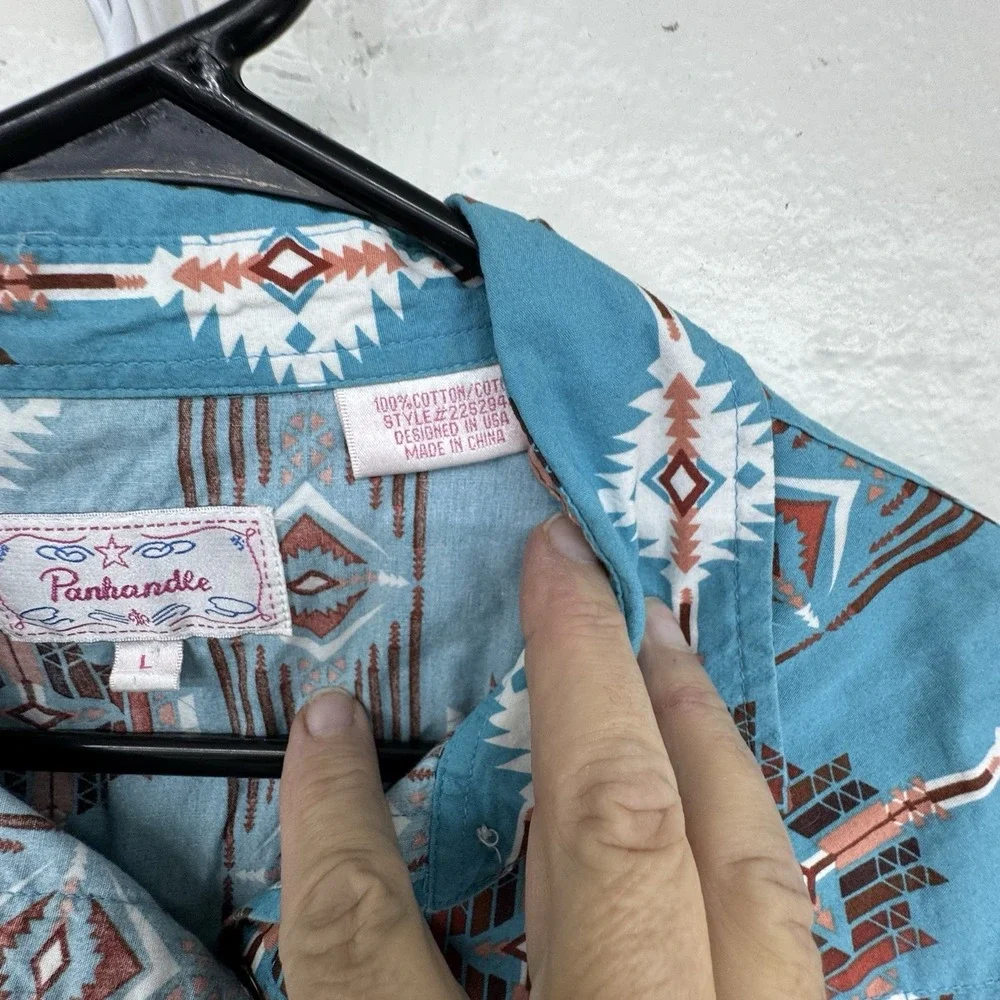 Panhandle Turquoise Shirt Womens Size Lg Blue Turquoise Aztec Pearl Snap Western - Picture 3 of 6